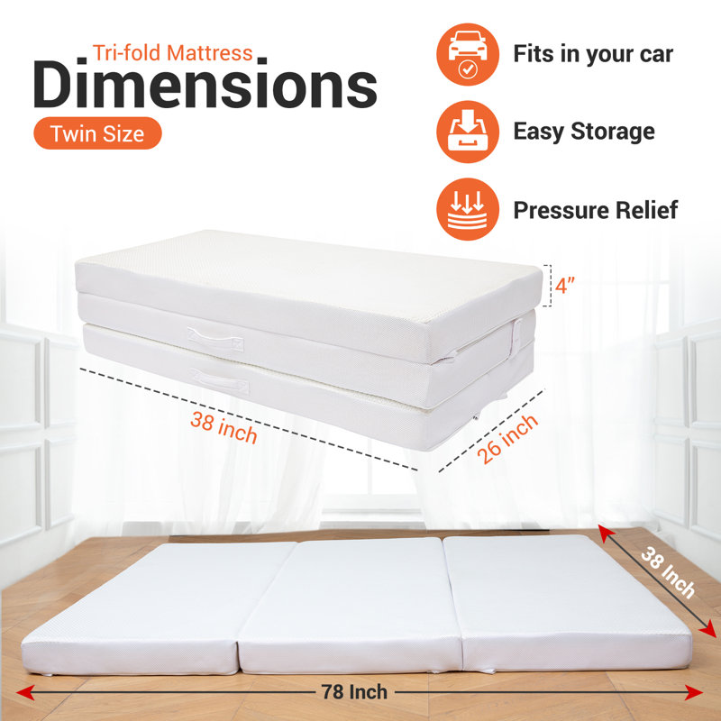 Twin White Foam Trifold Sofa Bed Mattress