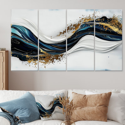 Golden Silence Of Minimal arble River II - Silence Art - Modern Wall Art Decor Set