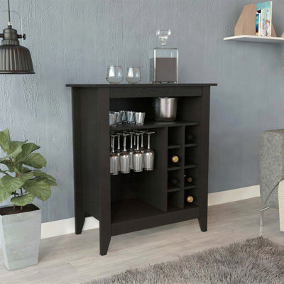 Black Bar Cabinet with Wine Rack