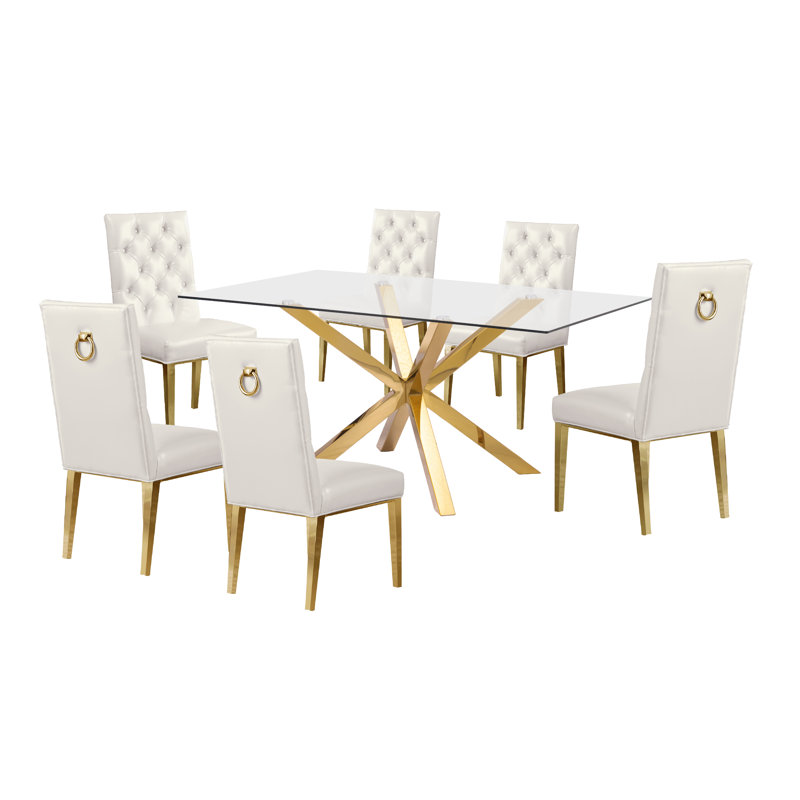 Ensemble repas pour 6 personnes Avalon, Blanc, 7 pièces : 1 table, 6 chaises