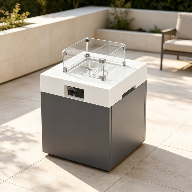 22" Aluminum Propane Fire Pit Table, 37,000 BTU Outdoor Gas Firepit with Lid, Glass Wind Guard, Waterproof Cover & Glass Stones for Patio Deck Garden, 3-in-1 Tabletop Design, Gray