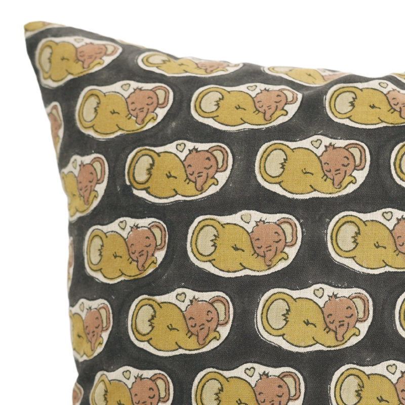 Artisan Block Print Cushion Cover Boho Style Decorative Animalia Print Pillowcase for Living Room & Bedroom- Elephant