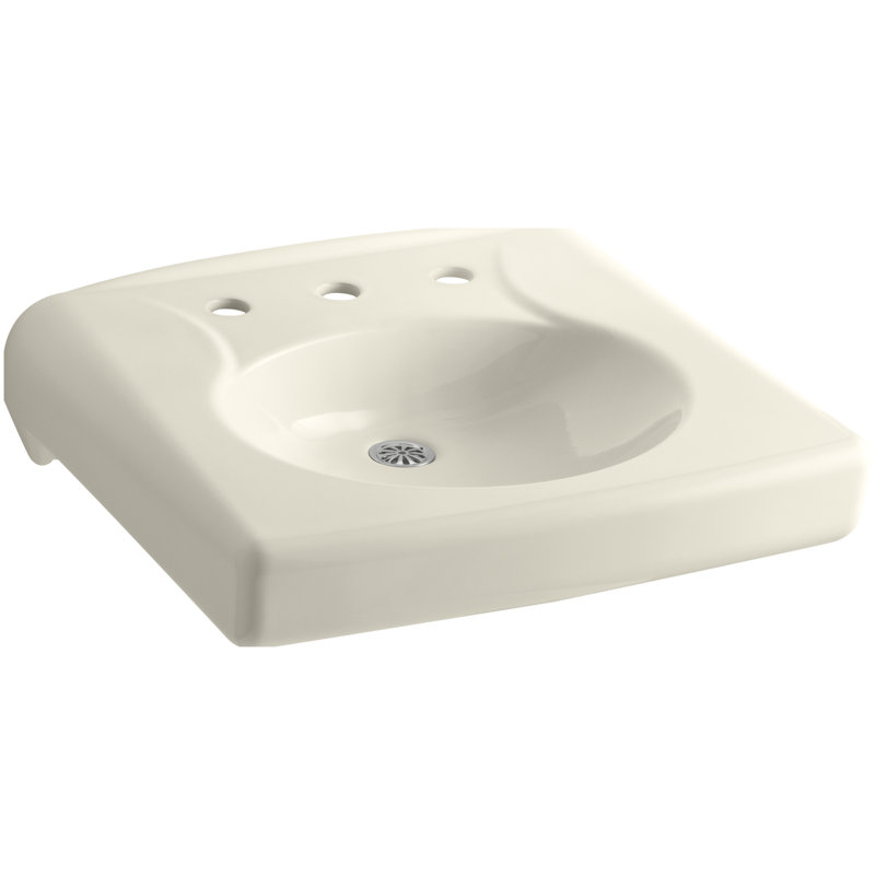 Brenham Ceramic 22" Wall Mount Bathroom Sink, Almond, 4" Centers