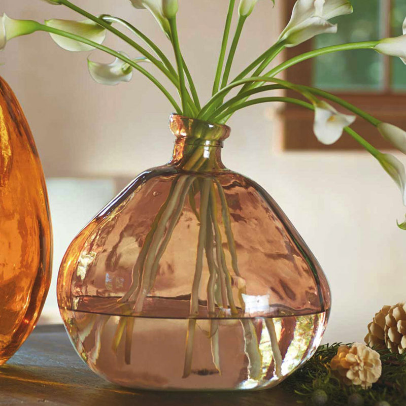 Byxbee Handmade Glass Table Vase, 12.99" H x 12.99" W x 12.99" D, Pink