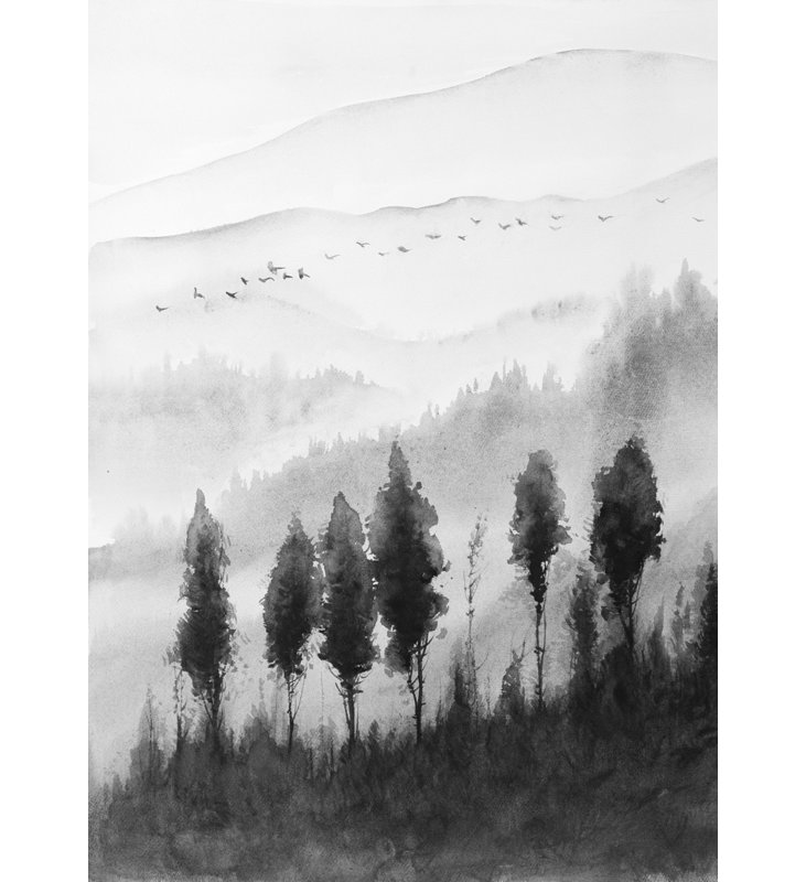 Paysage paysage à l'aquarelle - Toile grise pour la décoration intérieure