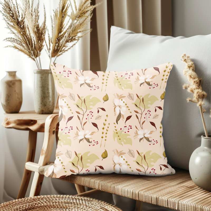 Housse de coussin, Blanc / beige floral, H 21,5 po x l 21,5 po