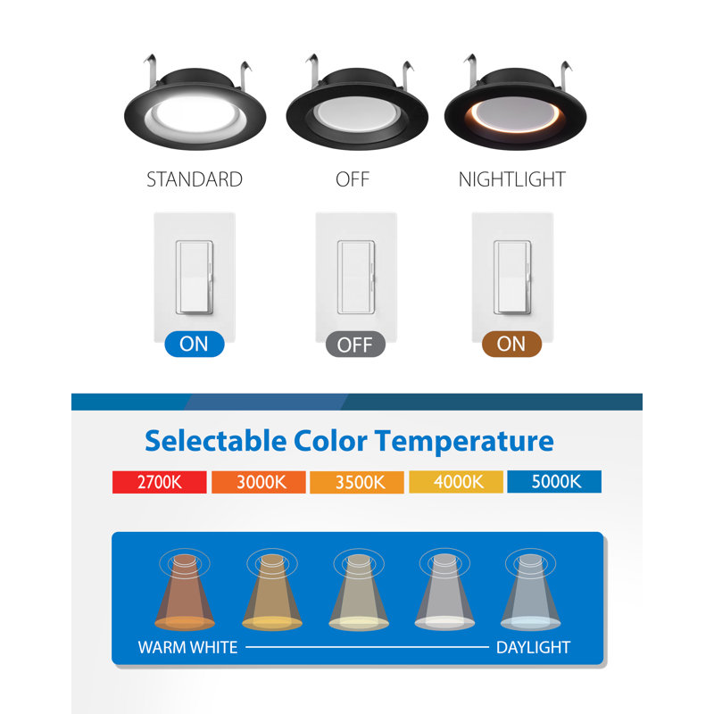 4" Black Selectable LED Downlight With Night Light Feature (12-Pack)