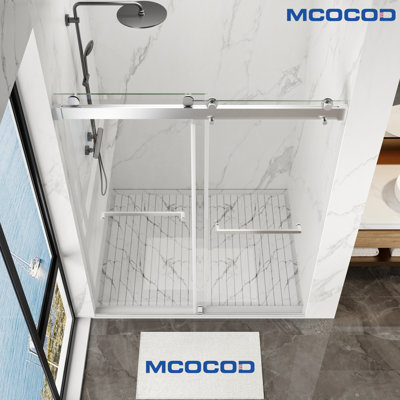 Porte de douche coulissante lisse sans cadre avec verre transparent 3/8 po (10 mm) Opal Mirage MCOCOD l 60 po x H 79 po