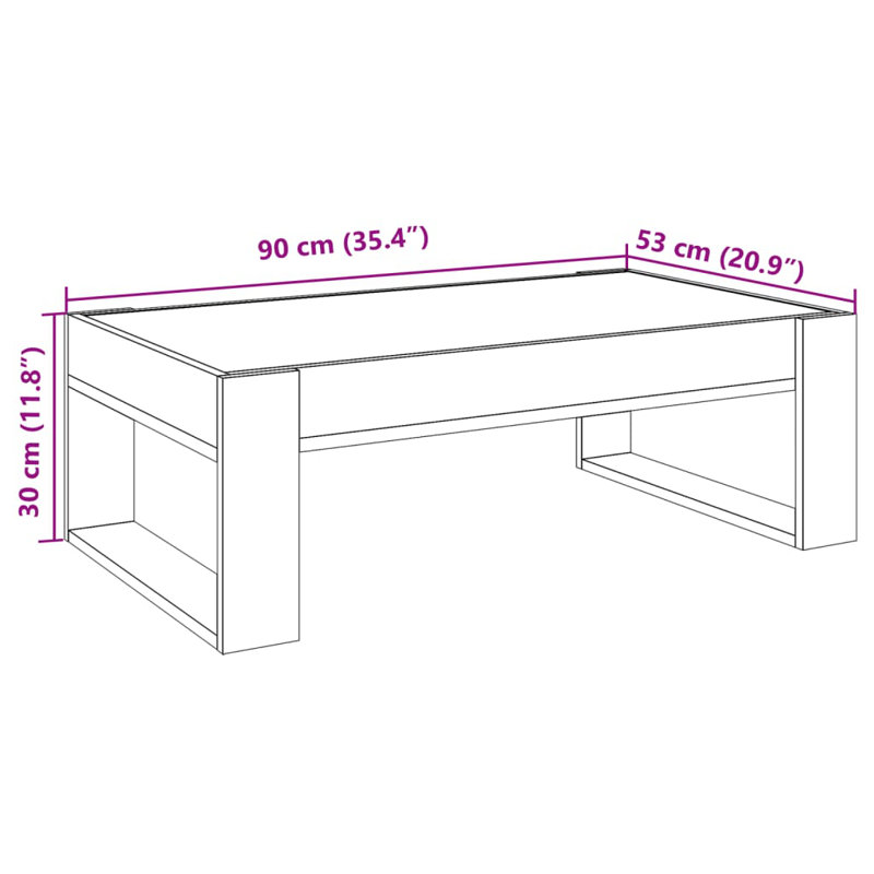 Cyndal Coffee Table, 30cm H x 90cm L x 53cm W, Brown Oak