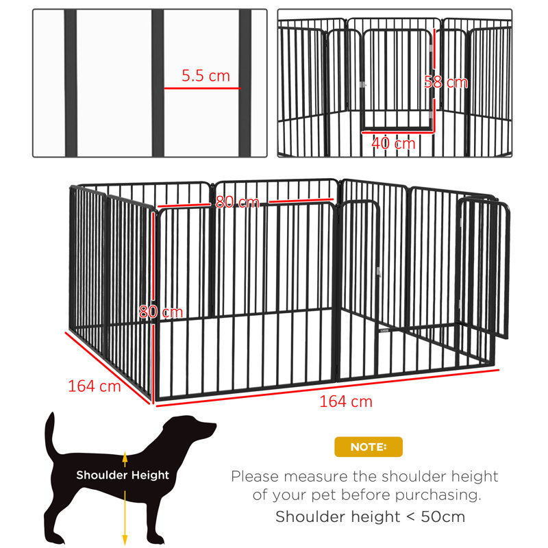 Panel Steel Pet Barrier With Door, 80cm H x 164cm W x 164 cm D
