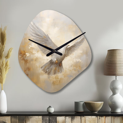 Neroni Tranquil Dove Harmony - Nebula Shape Silver Wall Clock - Unique Shape