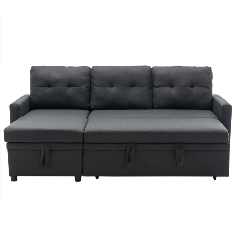 209Cm Linen Square Arms Sofa Bed, Grey