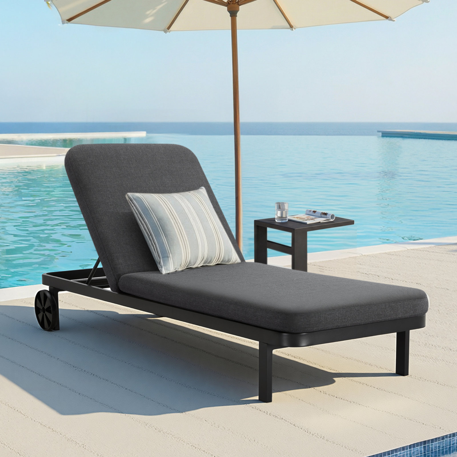 Callio 32" Patio Chaise Lounge, Dark Gray