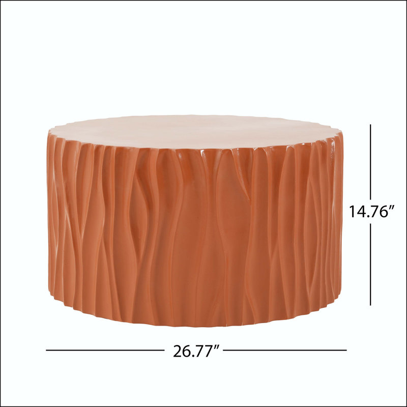 Table basse ronde à texture ondulée avec structure MGO résistante aux intempéries, Terracotta