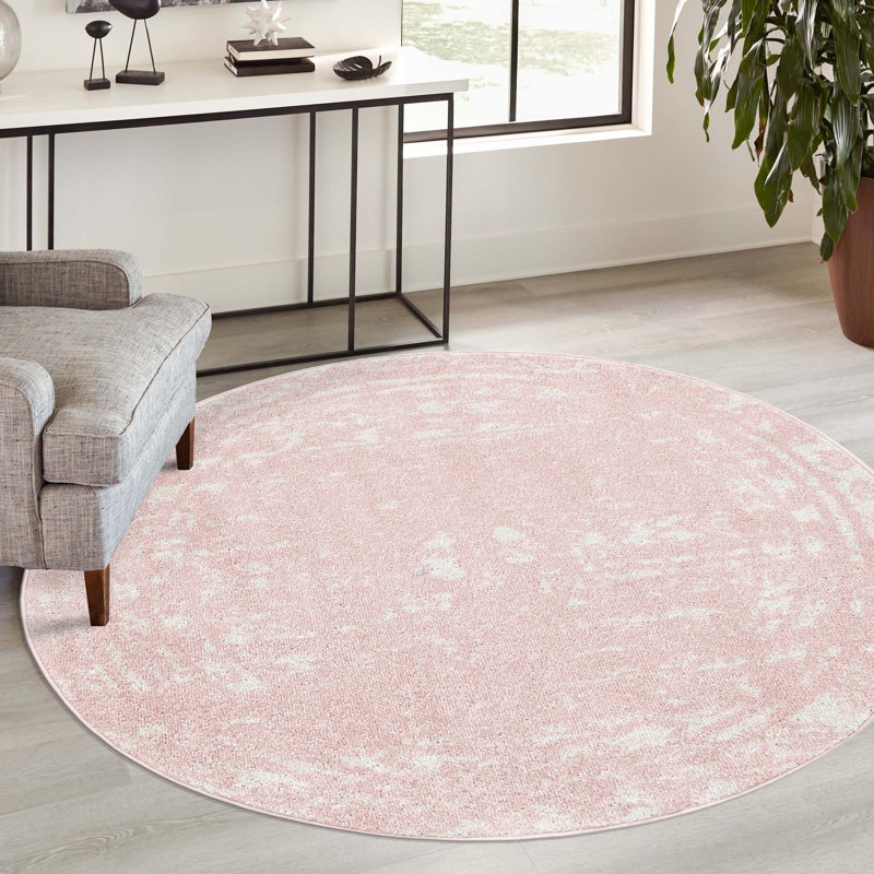 Tapis rose / blanc Gustafson, Rond 9 pi 10 po