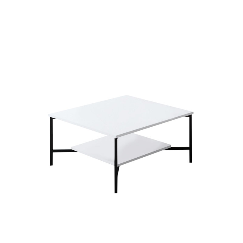 Ensemble de mobilier de salon moderne (3 pièces), blanc et noir | 100% panneau de particules enduit de mélamine, meuble télé (70,9 x 11,8 x 18,9 po), table basse (31,5 x 31,5 x 15,7 po), tablette murale (8,7 x 8,3 x 23,6 po) | Pieds en métal durables, design élégant et fonctionnel