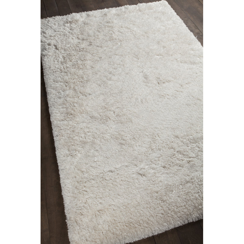 Tapis blanc tissé à la main Lenita, Rectangle 5 pi x 7 pi 6 po