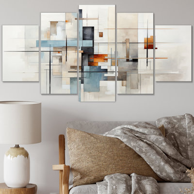 «Beige bleu sarcelle» - 5 panneaux décoratifs abstraits