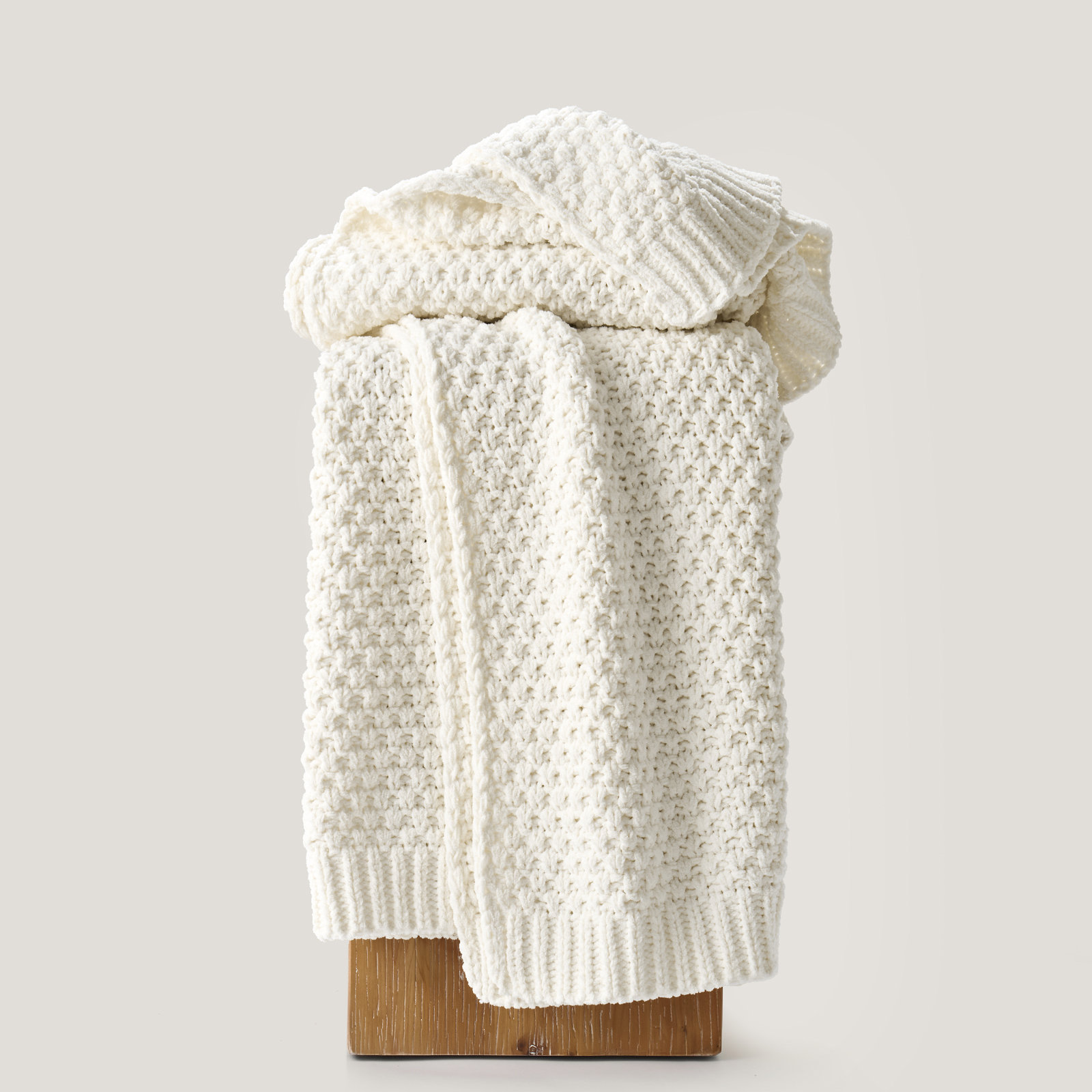 Chunky Chenille Knit Throw Blanket, 80" L x 60" W, Bright White