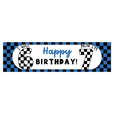 Koyal Wholesale 13X48 Inch 6–7 Birthday Banner, I Was 6 Now I’M 7 Blue Checkered