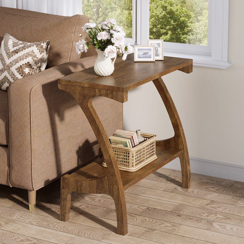 End Table Set Of 2, Solid Wood 2-tier Sofa Side Table