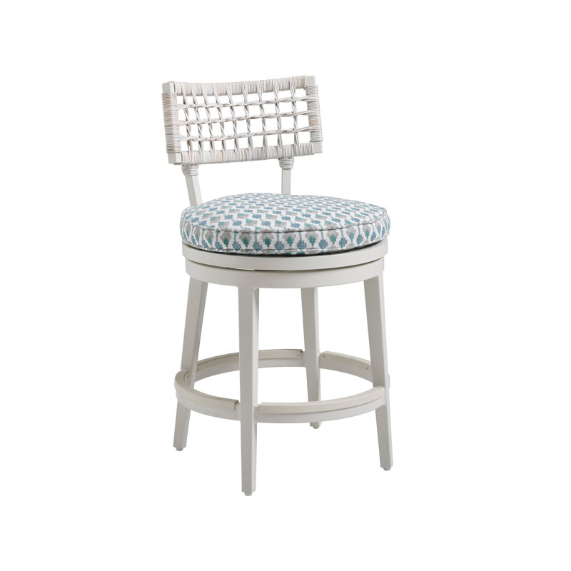 Oyster White Blended Wicker Swivel Counter Stool with Aluminum Frame