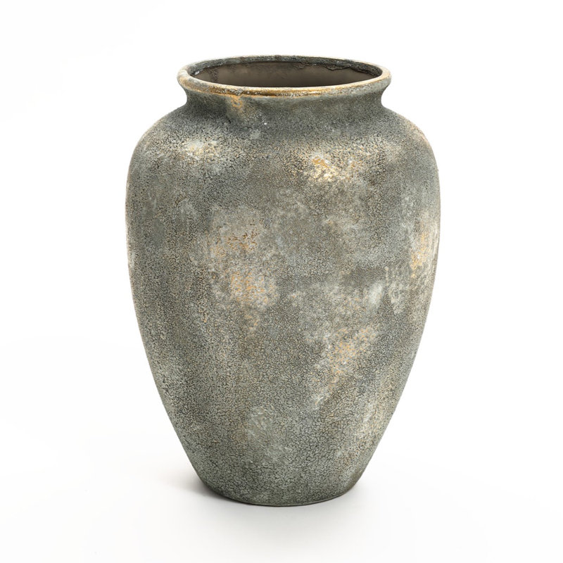 Rustic Gold and Brown Terracotta  Tall Urn Vase, 15.2" H x 11.2" W x 11.2" D