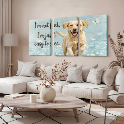 Labrador Dog With Butterfly And Quote Canvas Wrapped Wall Art Oil Painting Print Set Of 3 For Living Room Bedroom Home Decor