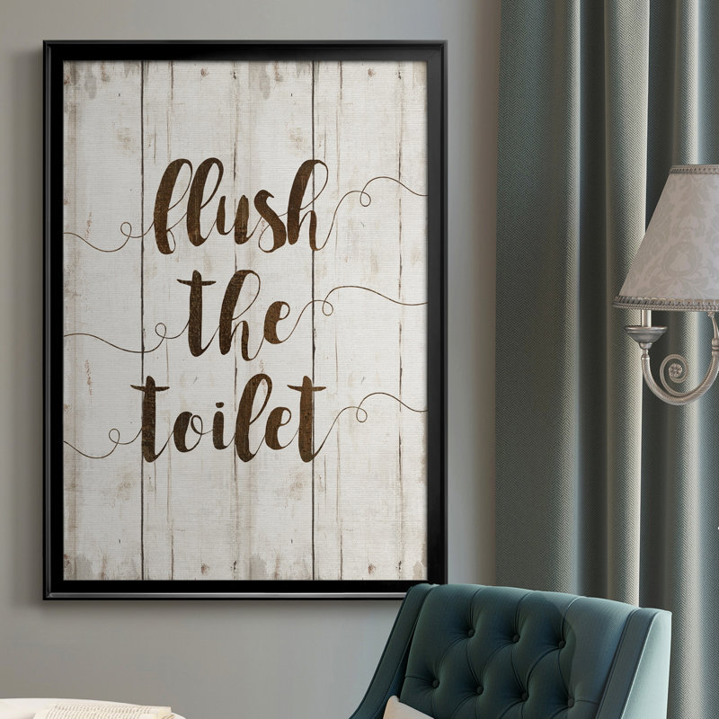 «Flush The toilettes», art textuel sur toile, H 26,5 po x l 36,5 po x P 1,5 po, Noir