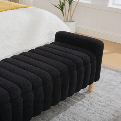 Wave Channel Tufted Flip-Top Storage Bench with Armrests and Solid Wood Legs