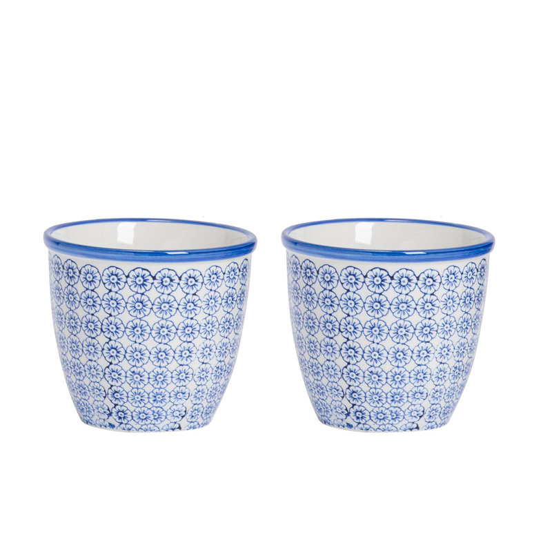 Nicola Spring Hand-Printed Plant Pots - 14cm - Navy - Pack of 2