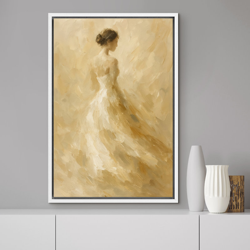 «Soft Neutral Woman Silhouette Elegant Figure Scene», reproduction d'art sur toile encadrée, H 36 po x l 24 po x P 1,5 po