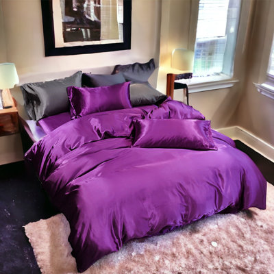 Silk Like Satin Duvet covers soft Lightweight 3 Pieces Silky Bedding with Zipper Closure