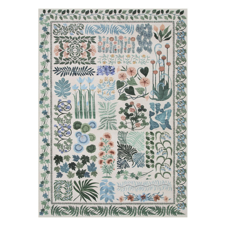 Kaldi Boho Washable Living Room Bedroom Area Rug Floral Large Non Slip Botanical Indoor Carpet