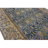 Small Tribal Geometric Antique Indian Blue and White Cotton Agra Carpet