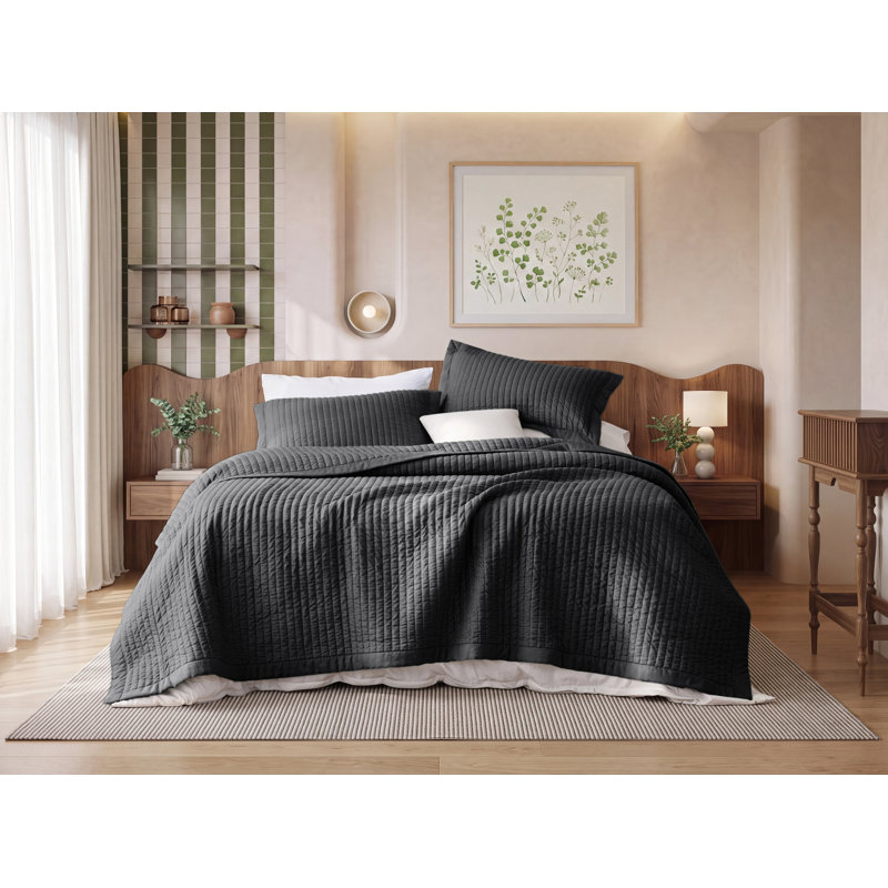 Ensemble de literie courtepointe légère et légère, Velours côtelé noir, King Quilt + 2 King Pillow Sham