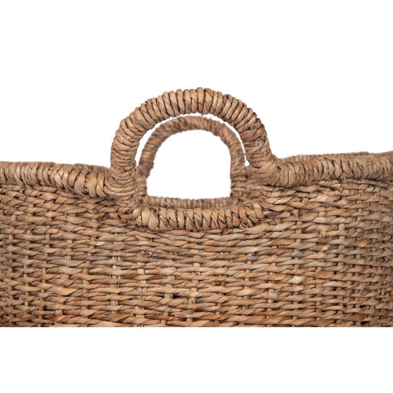 Panier de rangement décoratif rond à rayures avec poignées Abaca, naturel et noir