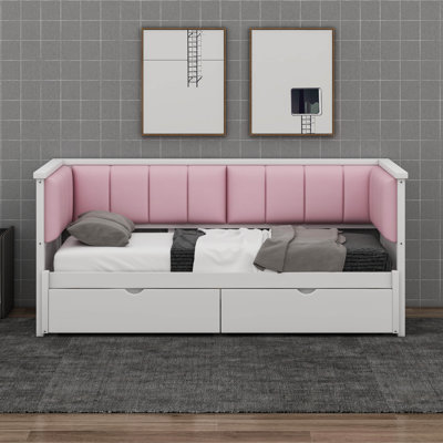 Lit de jour simple TG à très grand lit avec tiroirs de rangement, lit de jour extensible avec dossier rembourré, lit de jour simple TG en bois avec lit gigogne et rangement