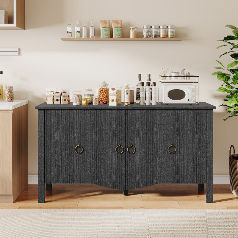 Buffet de 55 po en bois massif avec buffet moderne, Noir