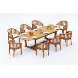 11 Pcs Grade-A Teak Wood Dining Set: 118" Double Extension Mas Oval Trestle Leg Table And 10 Lenong Arm Chairs #11LN2710