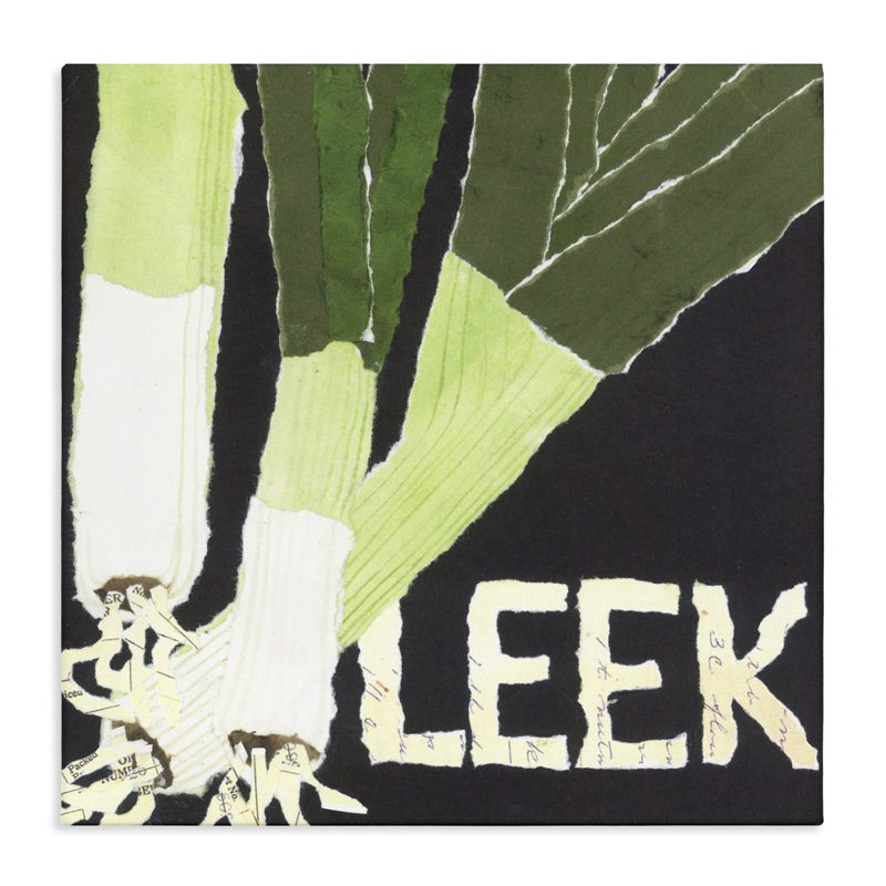 Collage de poireaux, conception par Nancy Overton, H 36 po x l 36 po