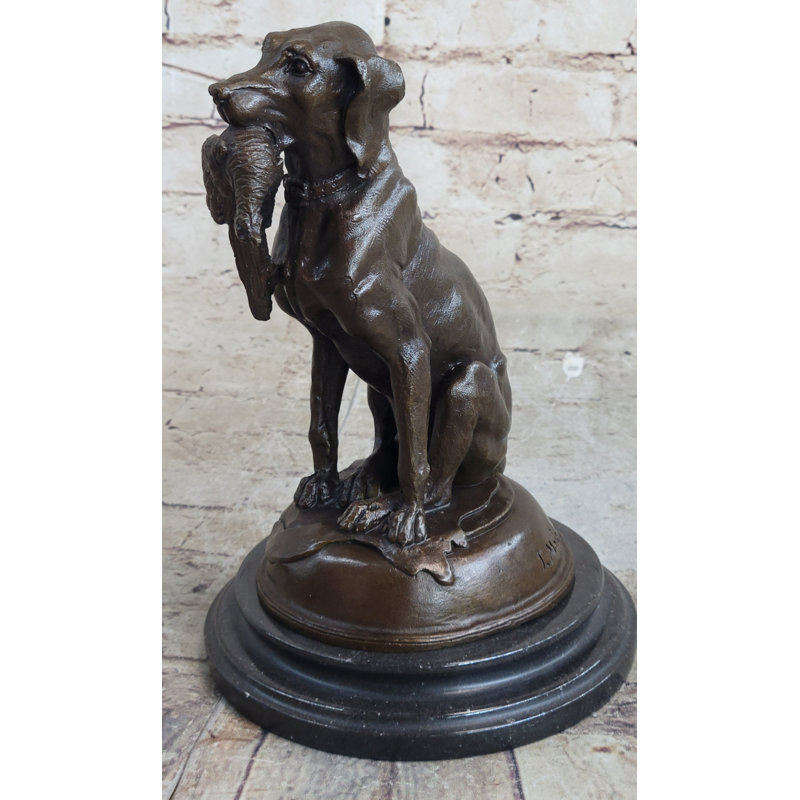 Bronze Labrador Hunting Dog Figurine with Marble Base