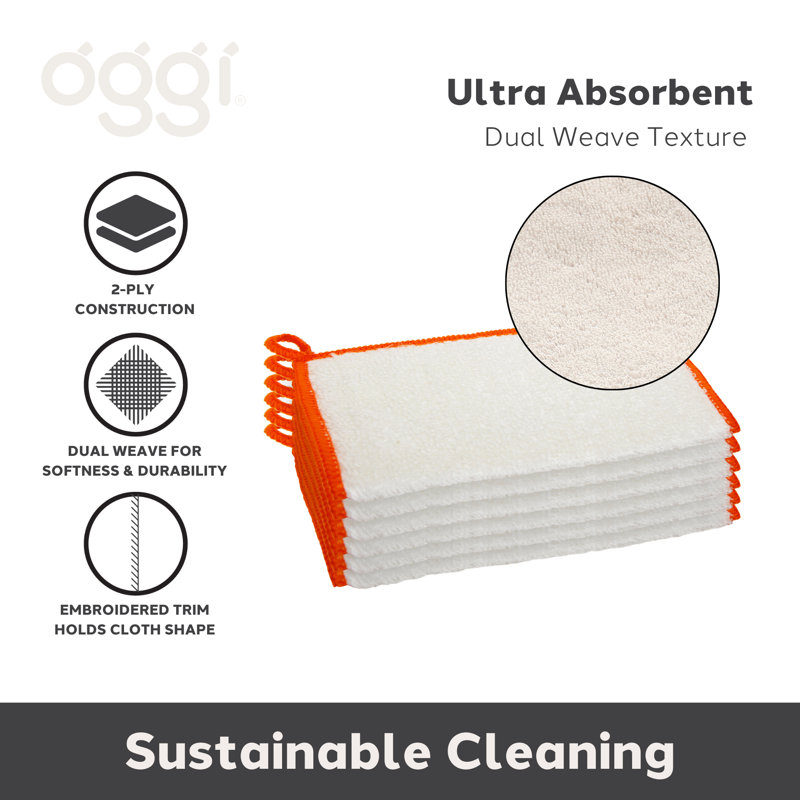 Set of 6 White and Orange Bamboo Kitchen Cloths