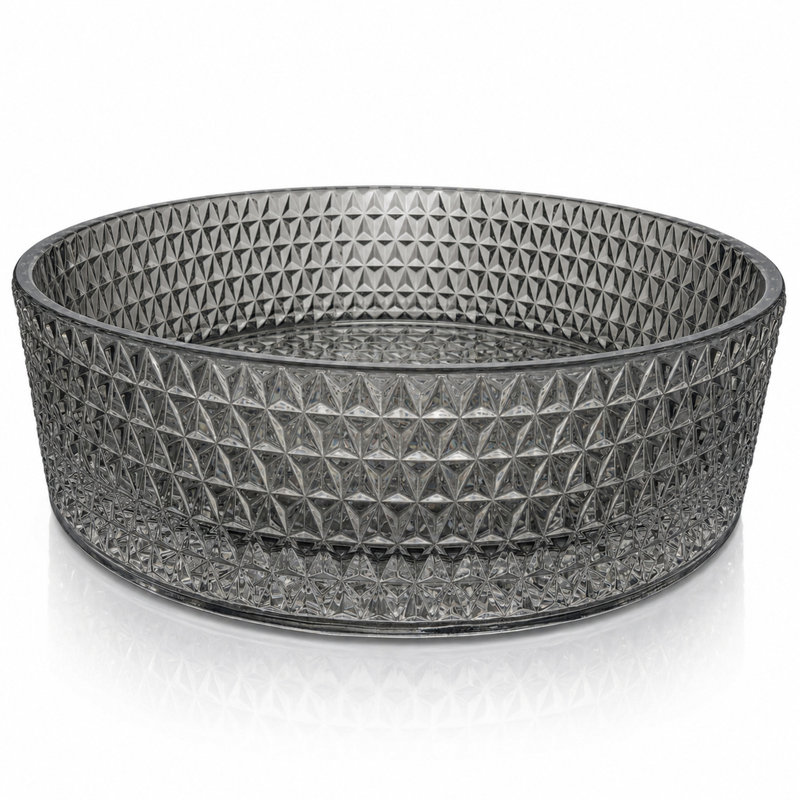 Scotch 14" Light Black Round Diamond Textured Glass Vessel Bathroom Sink - Timeless Collection, Gray, 14"
