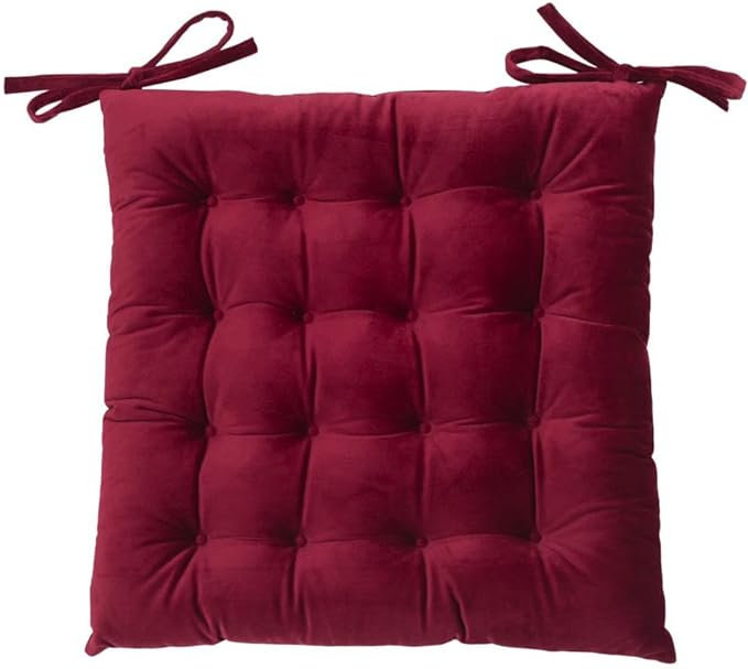 Velvet with Ties Strap 16 Stitch Comfortable Chair Pad Cushion, Mink