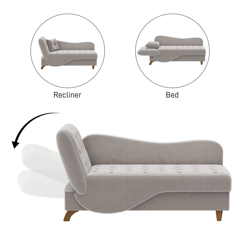 Pink and Gray Velvet Upholstered Chaise Lounge with Storage
