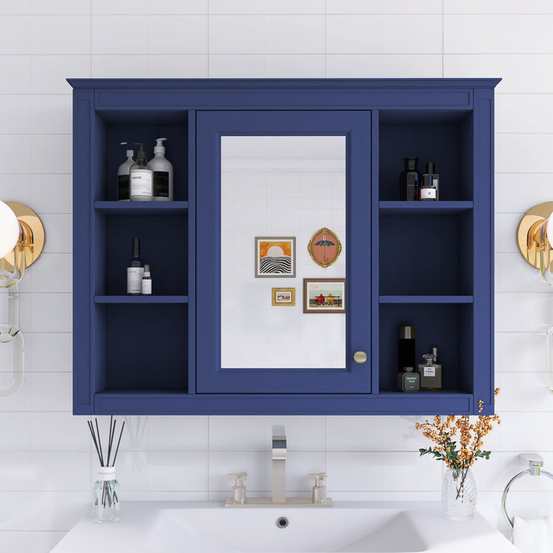 Pharmacie 35 "rectangulaire avec miroir et tablette réglable, Bleu