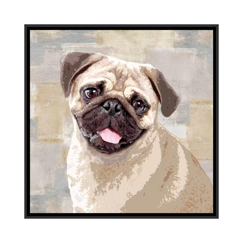 «Pug», reproduction sur toile, H 18 po x l 18 po x P 1,5 po, Toile avec cadre noir, Pas de tapis