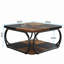 Table basse carrée de 39 po avec tablette de rangement - Table basse de ferme moderne à 2 niveaux avec structure incurvée en métal robuste, table basse centrale pour le salon