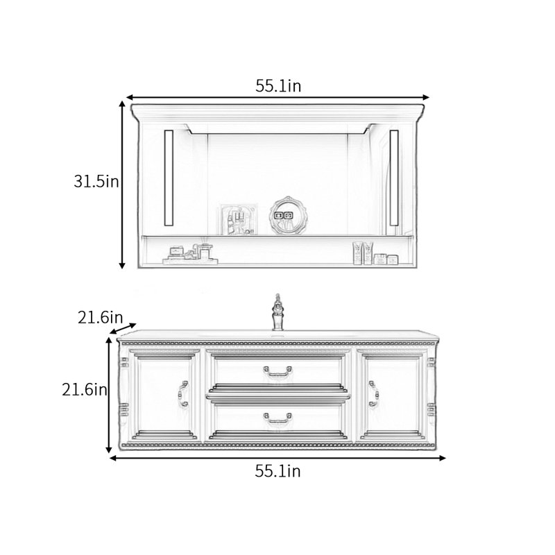 Armoire de salle de bain rétro française, 55"